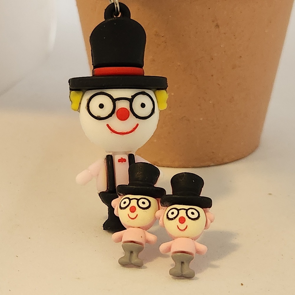 Handmade Clown Keychain and Stud Earrings Set Top Hat Glasses Novelty Jewelry